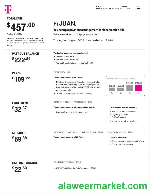 NETHERLANDS T-MOBILE utility bill Word and PDF template